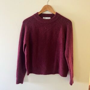 Zara Women's Deep Burgundy Crew Neck Sweater